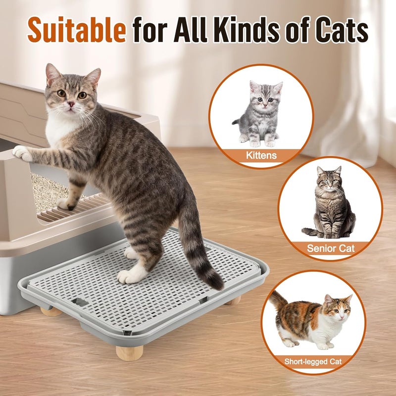 Bartuke Litter Box Step, Cat Ramp/Step/Catcher with Wooden Base, Filter Function, Easy to Clean, Filter Pedal Ideal for Kitten & Elderly Cats (Light Grey) - Image 3